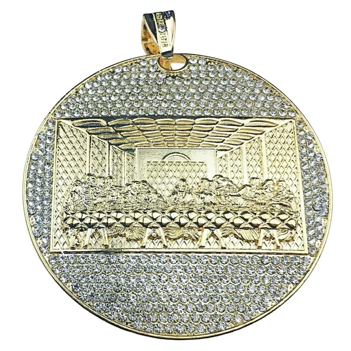 Necklaces Bling Cartel Admin 14K Gold Finish Huge Last Supper Flat Iced Flooded Out Pendant Necklaces Bling Cartel Admin 14K Gold Finish Huge Last Supper Flat Iced Flooded Out Pendant