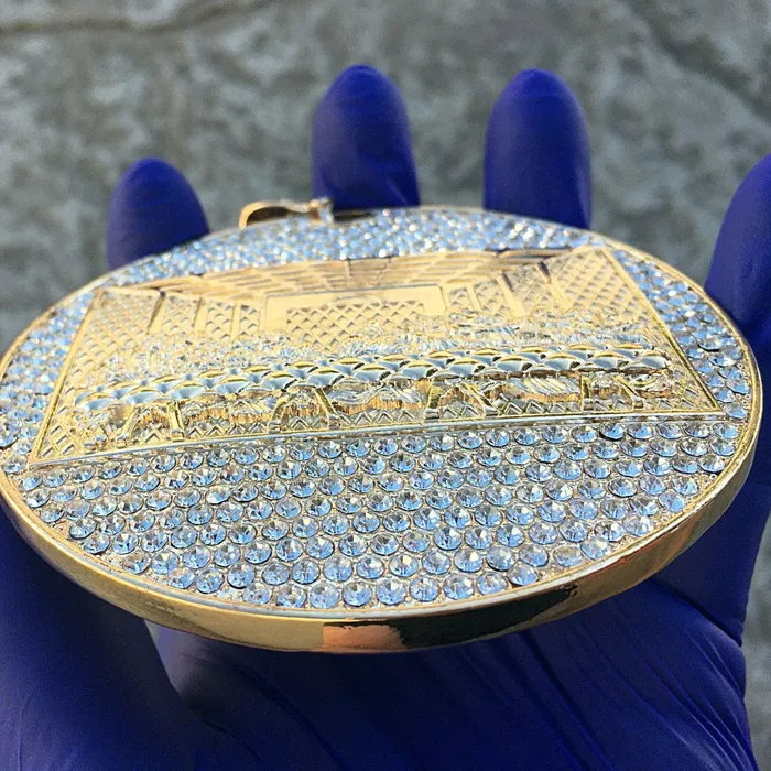 Necklaces Bling Cartel Admin 14K Gold Finish Huge Last Supper Flat Iced Flooded Out Pendant