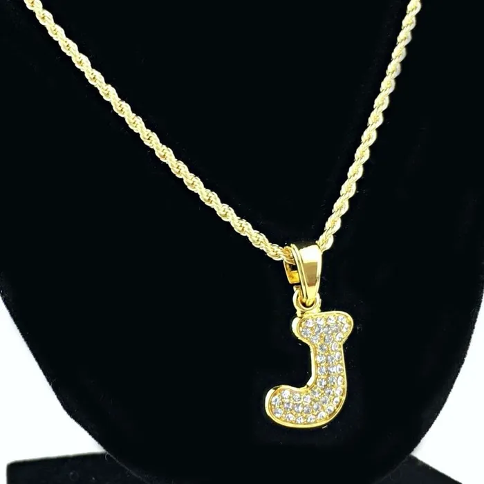 Necklaces Bling Cartel Admin 14K Gold Plated J Letter Micro Chain Rope Necklace Necklaces Bling Cartel Admin 14K Gold Plated J Letter Micro Chain Rope Necklace