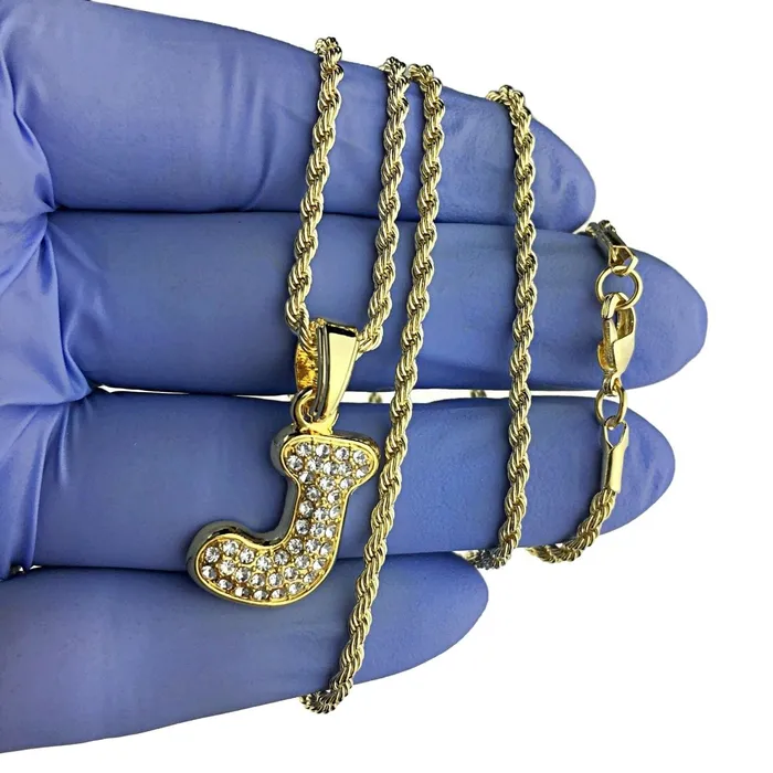 Necklaces Bling Cartel Admin 14K Gold Plated J Letter Micro Chain Rope Necklace