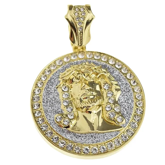Necklaces Bling Cartel Admin 14K Gold Plated Jesus Head wSilver Glitter Round Coin Pendant Necklaces Bling Cartel Admin 14K Gold Plated Jesus Head wSilver Glitter Round Coin Pendant