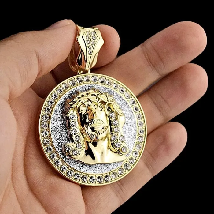 Necklaces Bling Cartel Admin 14K Gold Plated Jesus Head wSilver Glitter Round Coin Pendant Necklaces Bling Cartel Admin 14K Gold Plated Jesus Head wSilver Glitter Round Coin Pendant