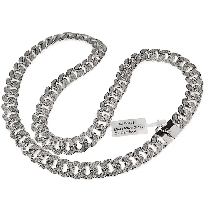 Necklaces Bling Cartel Admin 24 Cuban CZ Micro Pave Silver Tone Chain Iced Flooded Out Necklace Necklaces Bling Cartel Admin 24 Cuban CZ Micro Pave Silver Tone Chain Iced Flooded Out Necklace