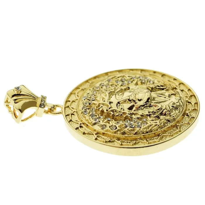 Necklaces Bling Cartel Admin Dazzling Jesus Gold Finish Round Iced Big Medallion Pendant