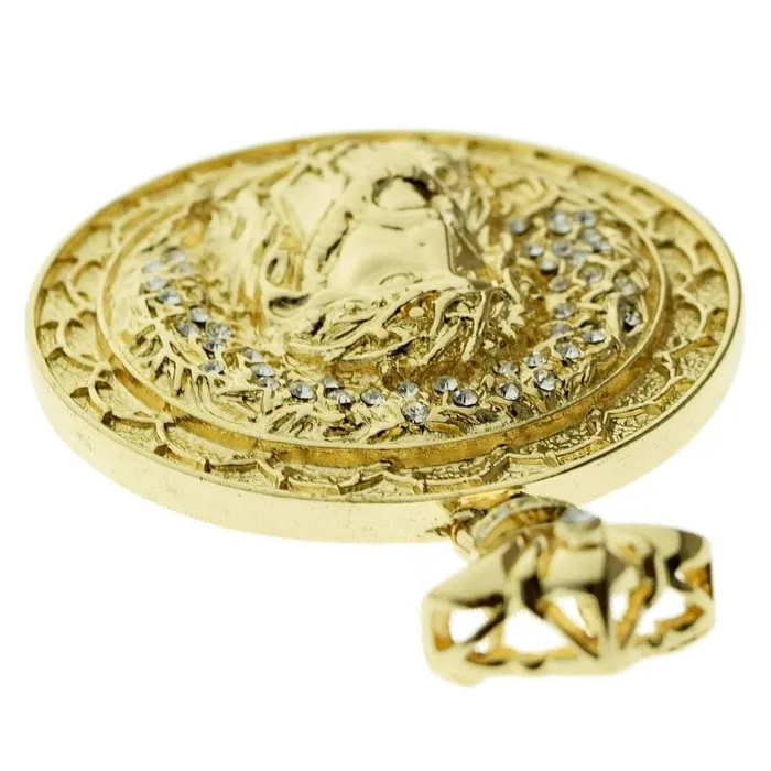 Necklaces Bling Cartel Admin Dazzling Jesus Gold Finish Round Iced Big Medallion Pendant