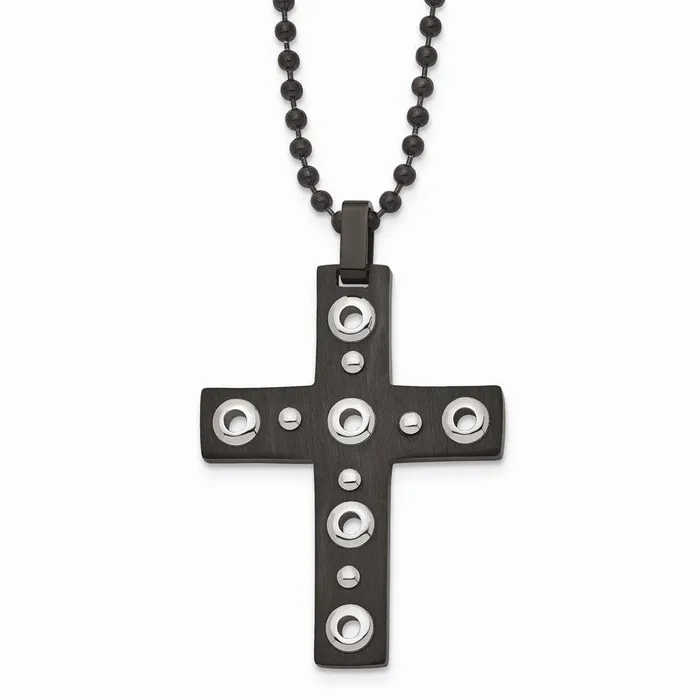Necklaces Chisel Stainless Steel Brushed and Polished Black IPplated Cross Necklace