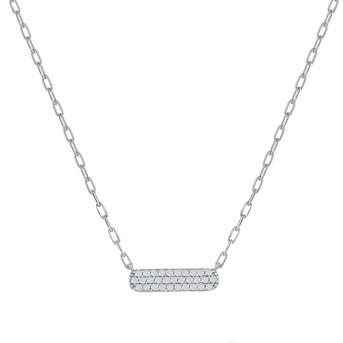 Necklaces Classic Classic Womens Necklace Sterling Silver Small White CZ Stone Bar Design M6980 Necklaces Classic Classic Womens Necklace Sterling Silver Small White CZ Stone Bar Design M6980