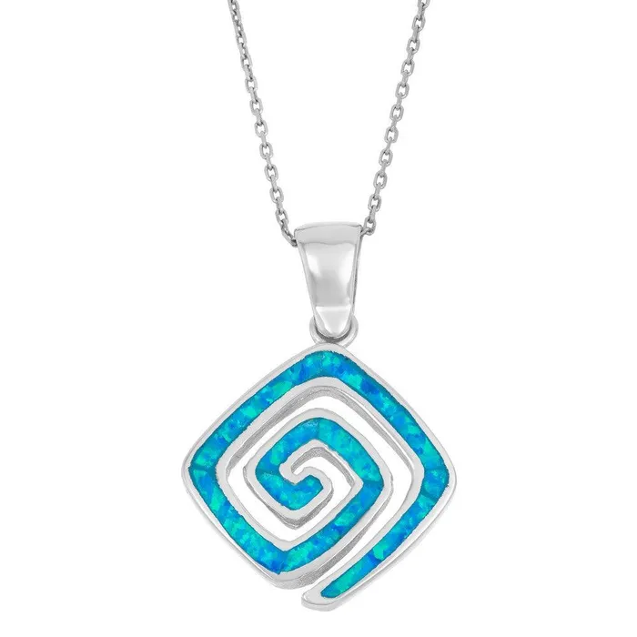 Necklaces Classic Sterling Silver Blue Inlay Square Swirl Pendant