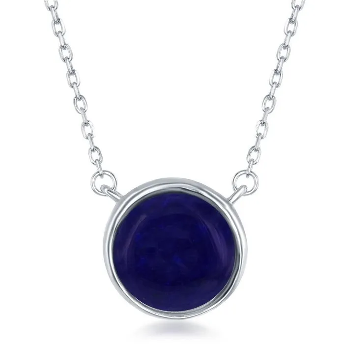 Necklaces Classic Sterling Silver Round Lapis Bezel Set Necklace