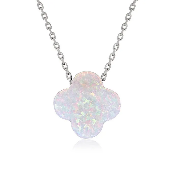 Necklaces Classic Sterling Silver Small White Opal Flower Necklace