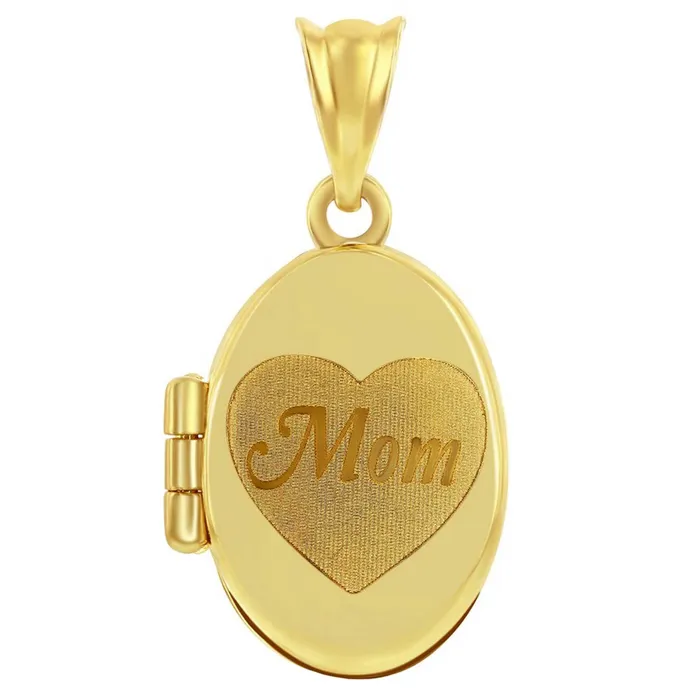 Necklaces Classic Womens Locket 14K Yellow Gold Heart Mom Oval 14J204