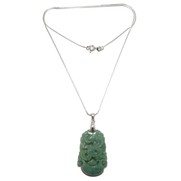 Necklaces Jade Necklace Year of the Snake Nephrite Sterling Silver Satin Crystals Necklaces Jade Necklace Year of the Snake Nephrite Sterling Silver Satin Crystals