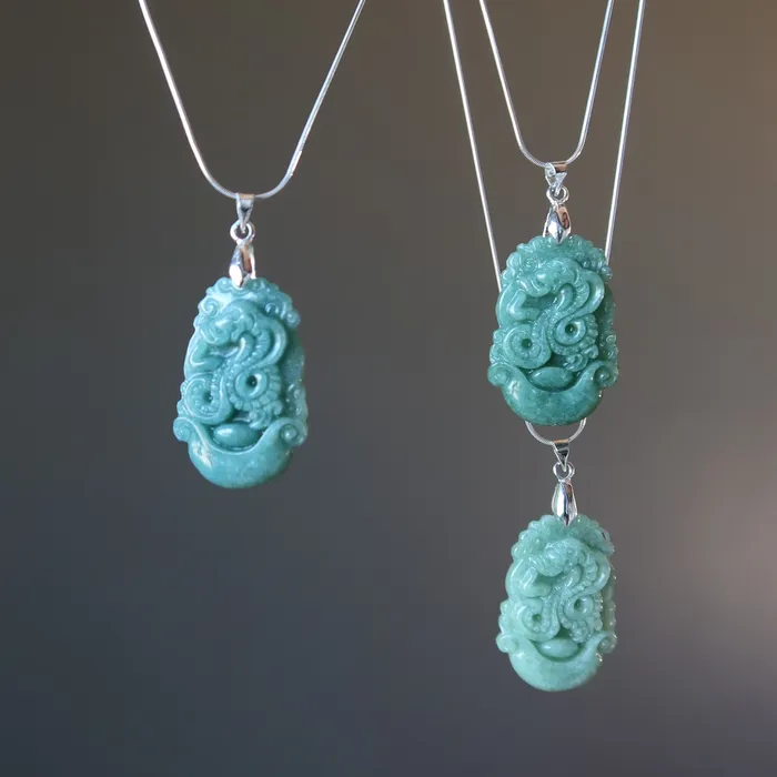 Necklaces Jade Necklace Year of the Snake Nephrite Sterling Silver Satin Crystals