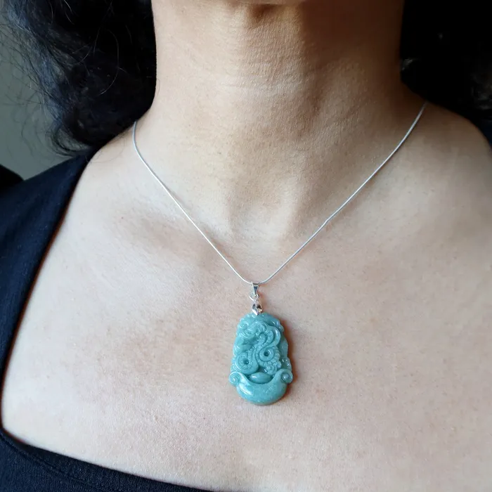 Necklaces Jade Necklace Year of the Snake Nephrite Sterling Silver Satin Crystals