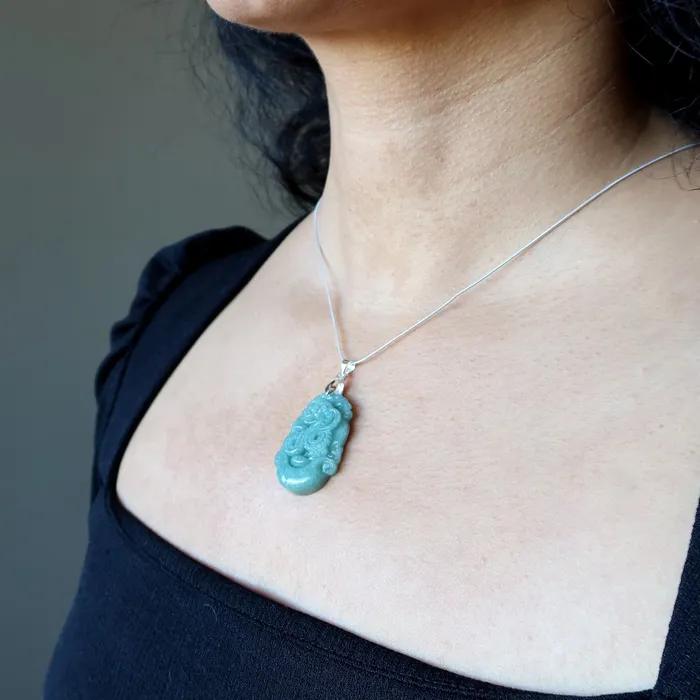 Necklaces Jade Necklace Year of the Snake Nephrite Sterling Silver Satin Crystals