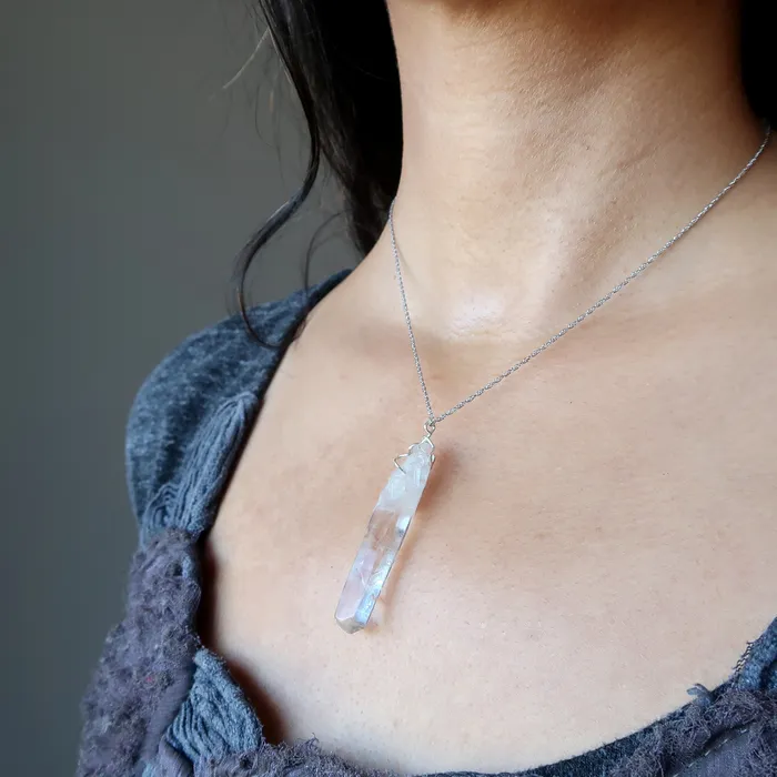 Necklaces Satin Crystals Clear Quartz Necklace Raw Crystal Point