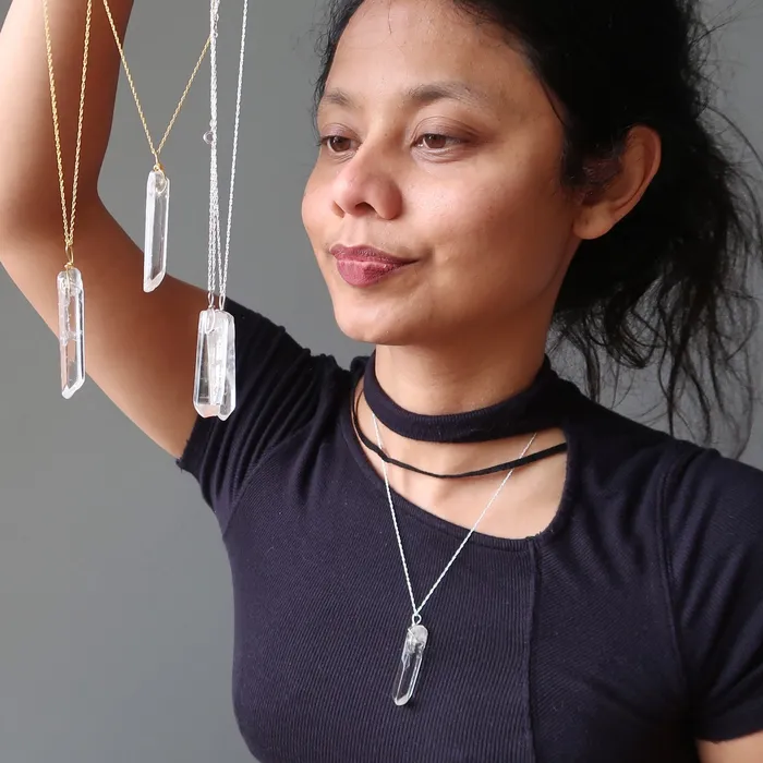 Necklaces Satin Crystals Clear Quartz Necklace Raw Crystal Point