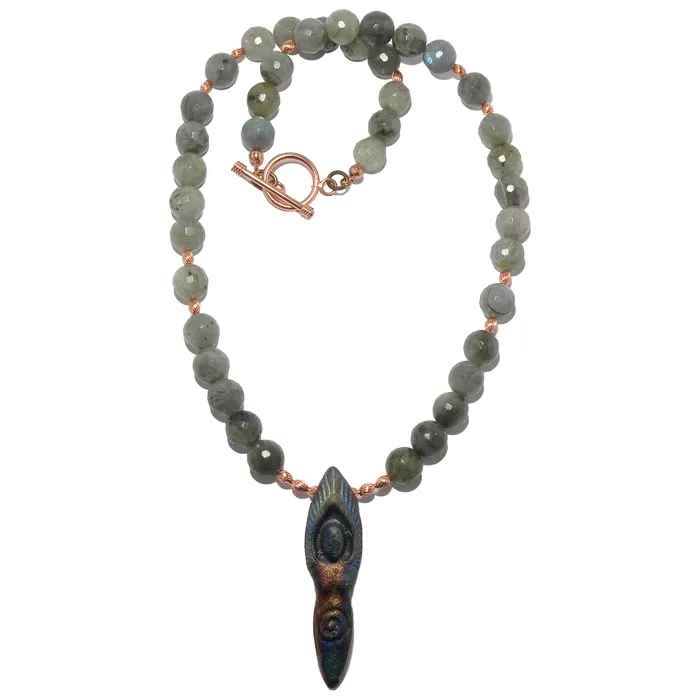Necklaces Satin Crystals Labradorite Necklace Goddess of Celebration Raku