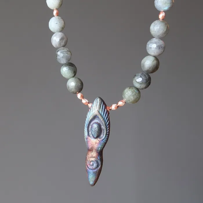 Necklaces Satin Crystals Labradorite Necklace Goddess of Celebration Raku