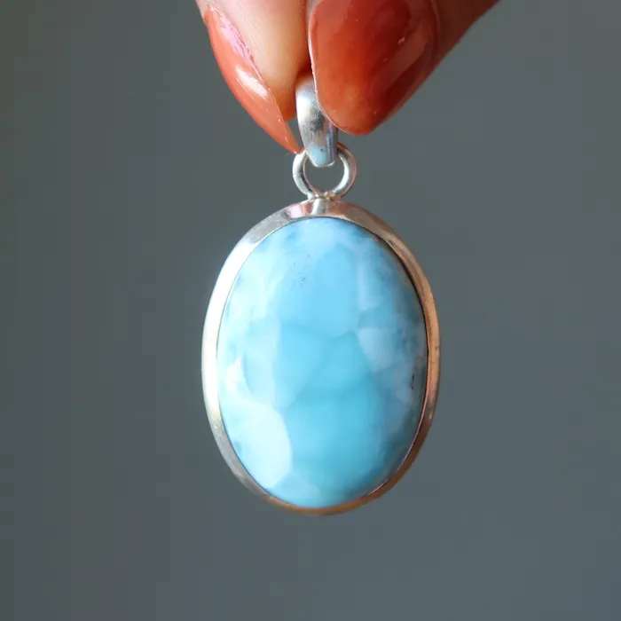 Necklaces Satin Crystals Larimar Pendant Celestial Mirror Sky Blue Sterling Silver