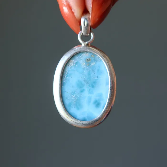Necklaces Satin Crystals Larimar Pendant Celestial Mirror Sky Blue Sterling Silver