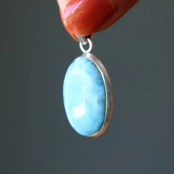 Necklaces Satin Crystals Larimar Pendant Celestial Mirror Sky Blue Sterling Silver