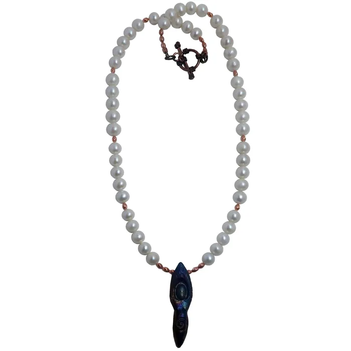 Necklaces Satin Crystals Pearl Necklace Raku Rainbow Goddess of Empowerment