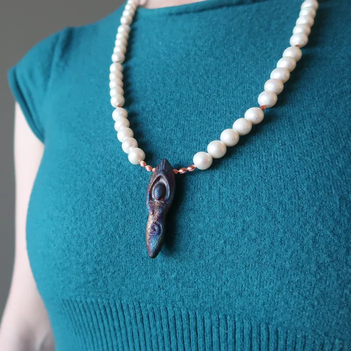 Necklaces Satin Crystals Pearl Necklace Raku Rainbow Goddess of Empowerment