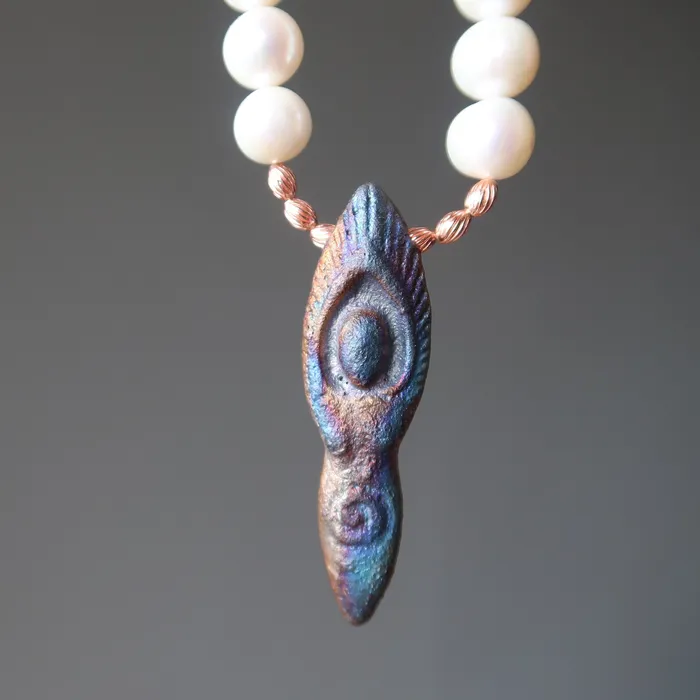 Necklaces Satin Crystals Pearl Necklace Raku Rainbow Goddess of Empowerment