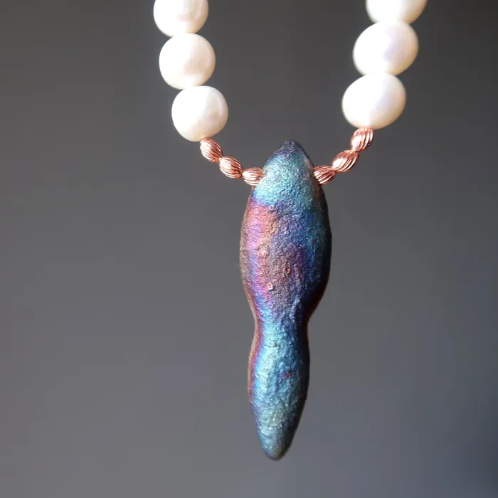 Necklaces Satin Crystals Pearl Necklace Raku Rainbow Goddess of Empowerment