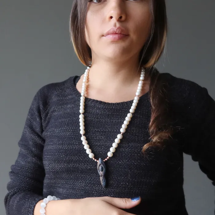 Necklaces Satin Crystals Pearl Necklace Raku Rainbow Goddess of Empowerment