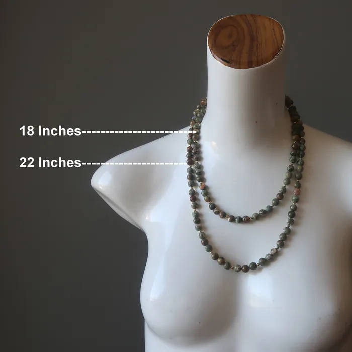 Necklaces Satin Crystals Rhyolite Necklace Tropical Rainforest Green Bead Strand