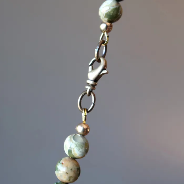 Necklaces Satin Crystals Rhyolite Necklace Tropical Rainforest Green Bead Strand