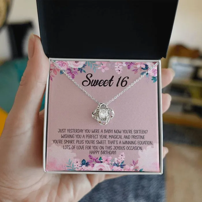 Necklaces ShineOn Fulfillment Sweet 16 Message Card Love Knot Necklace