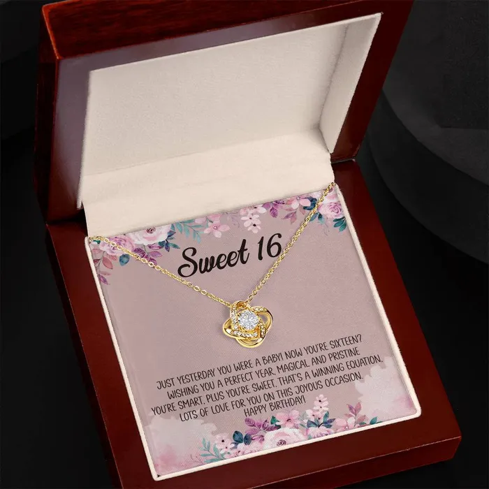 Necklaces ShineOn Fulfillment Sweet 16 Message Card Love Knot Necklace