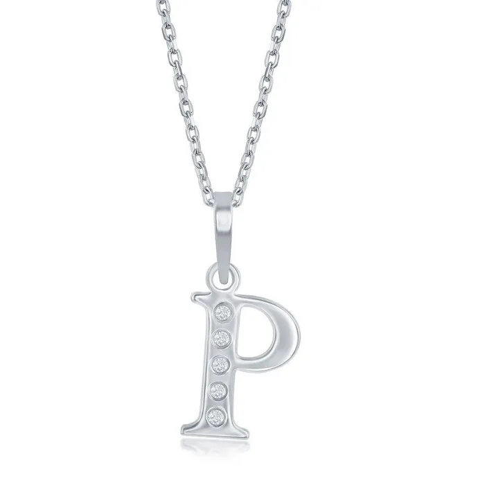 Necklaces Sterling Silver Diamond P Initial Pendant Chain Classic