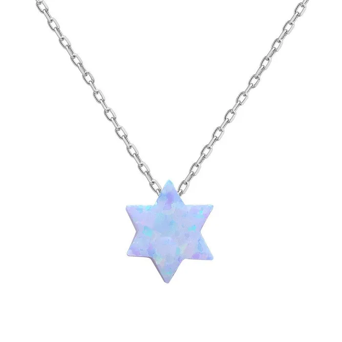 Necklaces Sterling Silver Small White Opal Star of David Necklace Classic