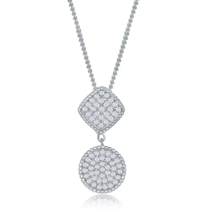 Necklaces Sterling Silver Square and Circle CZ Pendant Classic