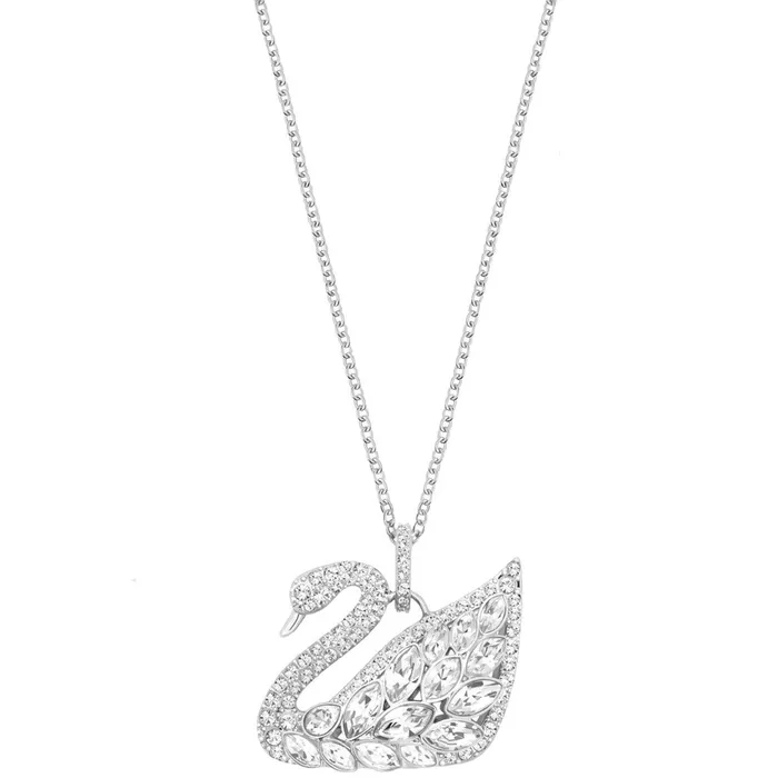 Necklaces Swarovski Swarovski Womens Pendant Necklace Swan Lake White Crystal Rhodium Plated 5259152