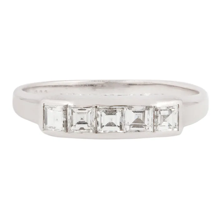 Platinum Five Diamond Bar Ring Antique Vintage Jewelry Rings