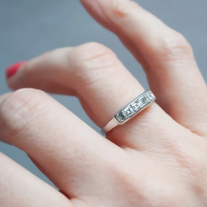 Platinum Five Diamond Bar Ring Antique Vintage Jewelry Rings