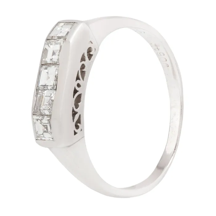 Platinum Five Diamond Bar Ring Antique Vintage Jewelry Rings