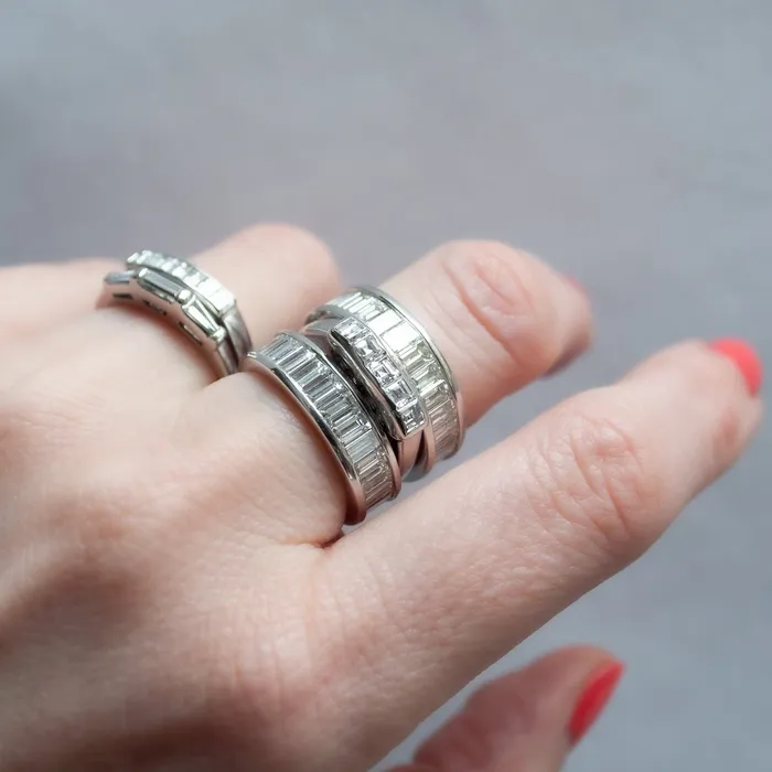 Platinum Five Diamond Bar Ring Antique Vintage Jewelry Rings