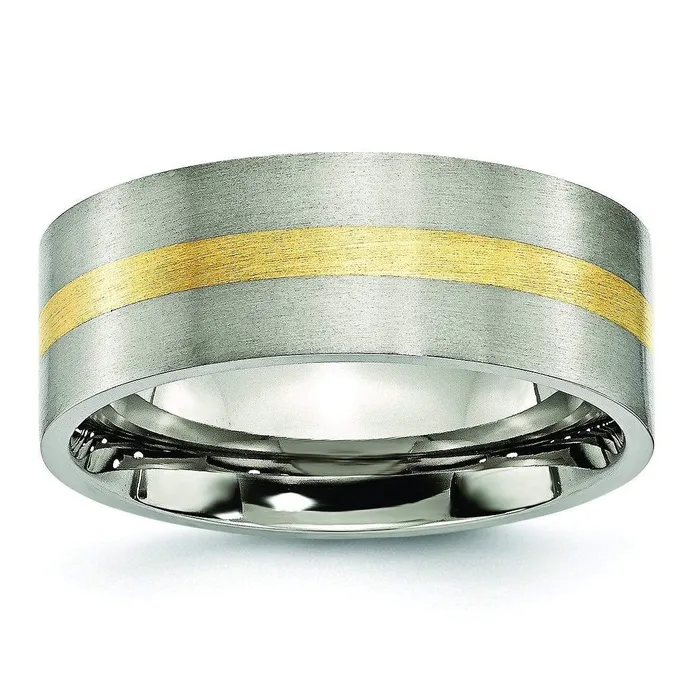 Rings 14k Gold Inlay Titanium Ring Flat Matte Finish 8mm deBebians