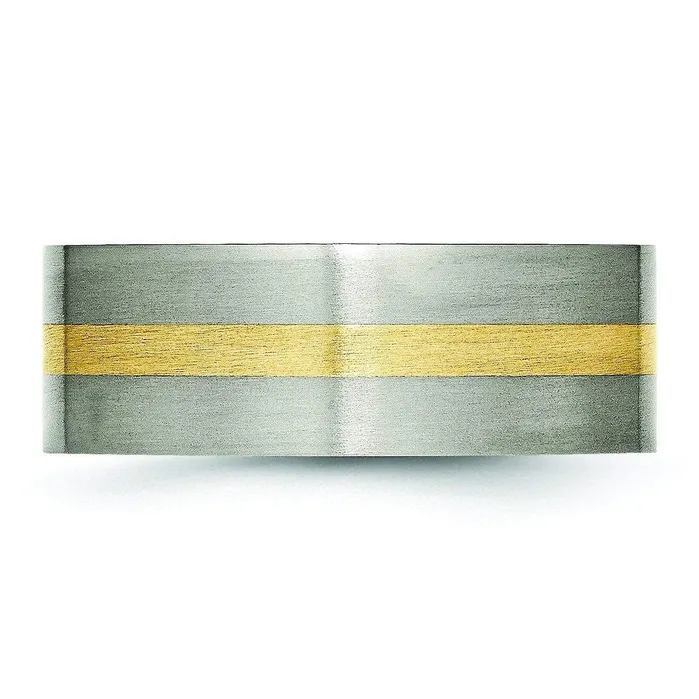 Rings 14k Gold Inlay Titanium Ring Flat Matte Finish 8mm deBebians