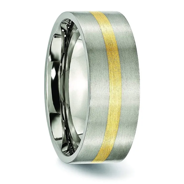 Rings 14k Gold Inlay Titanium Ring Flat Matte Finish 8mm deBebians