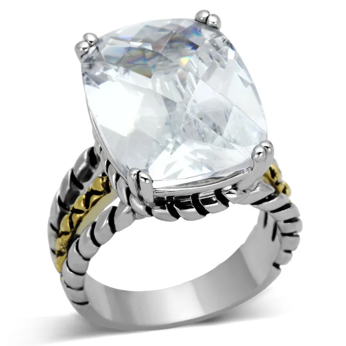 Rings 3w316 Reverse TwoTone Brass Ring with AAA Grade CZ in Clear Alamode