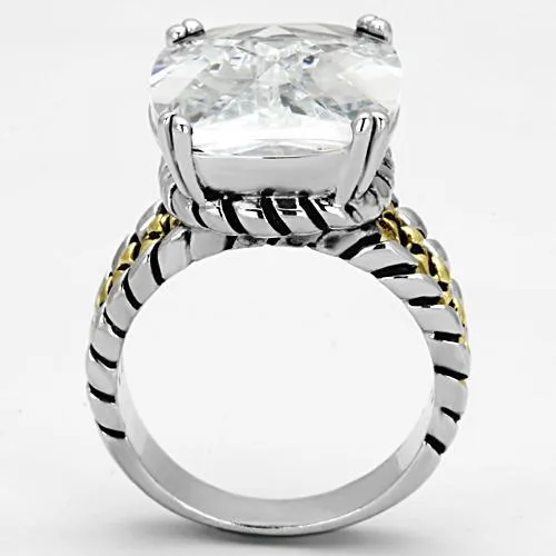 Rings 3w316 Reverse TwoTone Brass Ring with AAA Grade CZ in Clear Alamode