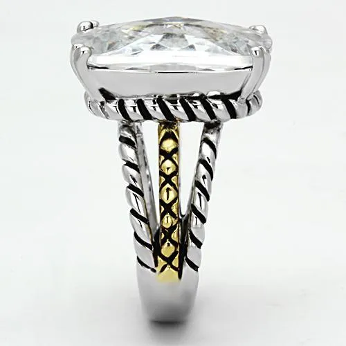 Rings 3w316 Reverse TwoTone Brass Ring with AAA Grade CZ in Clear Alamode