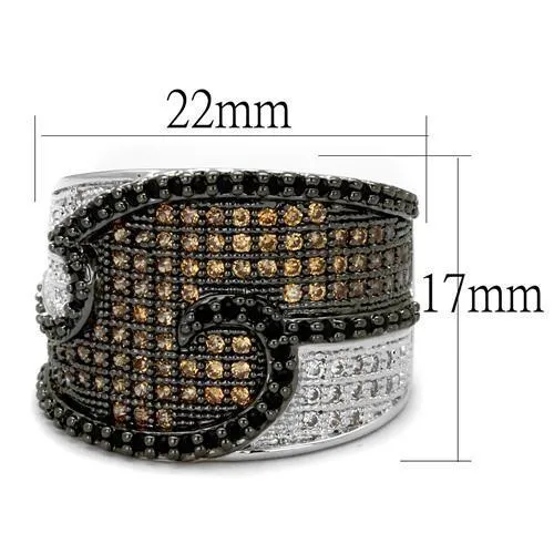 Rings Alamode 3W1091 Rhodium Ruthenium Brass Ring with AAA Grade CZ in Multi Color